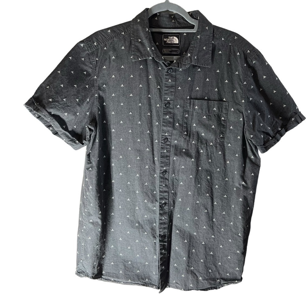 Men's North Face Short Sleeve Button Down Grey Tents Camping Summer  Size L